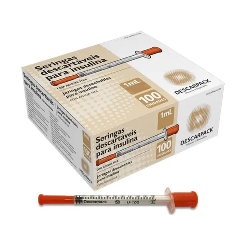Seringa de Insulina 1ml com Agulha 8x0,30 mm 100un - Descarpack