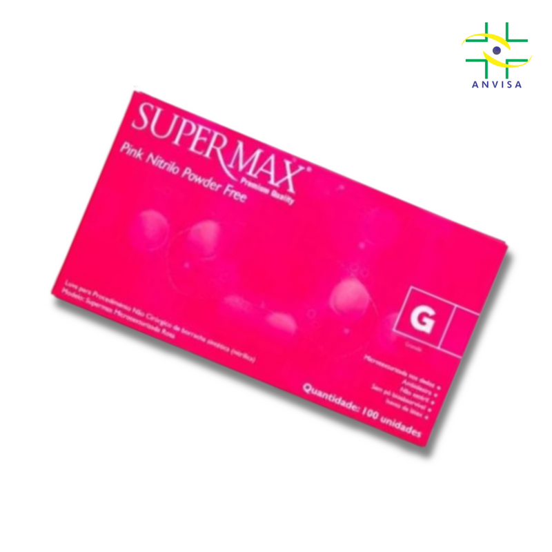 Luva de Procedimento Nitrílica Rosa Sem Pó 100un - Supermax