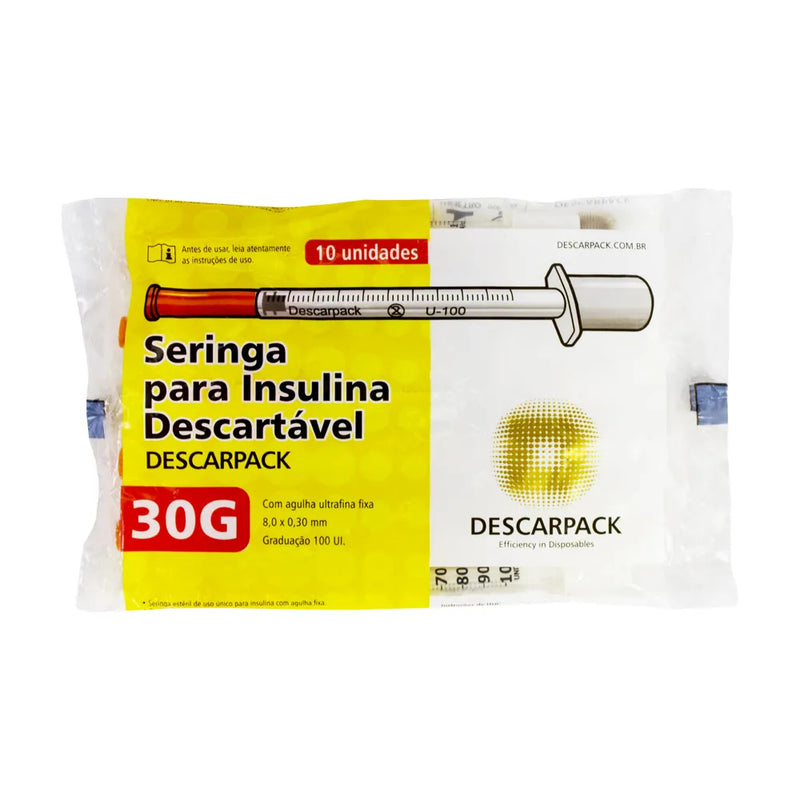 Seringa de Insulina 1ml 8,0x0,30 mm 100un - Descarpack