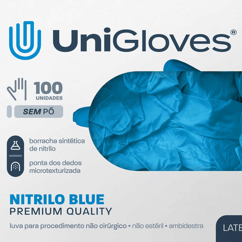 Luva de Procedimento Nitrílica Azul Sem Pó 100un - Unigloves