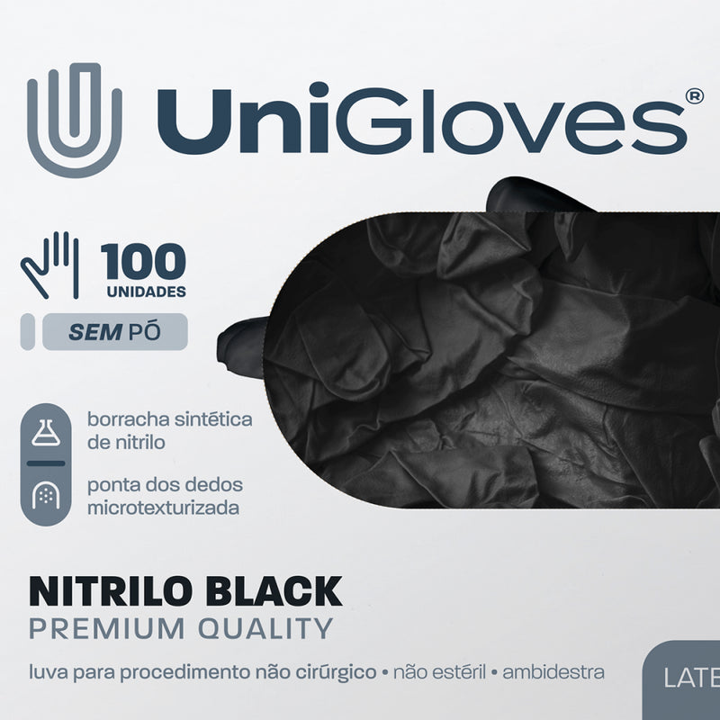 Luva de Procedimento Nitrílica Preta Sem Pó 100un - Unigloves