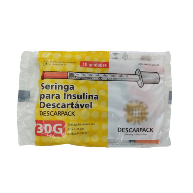 Seringa de Insulina 1ml Com Agulha 8,0x0,30 10un 30G - Descarpack