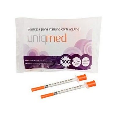 Seringa de Insulina 0,3ml com Agulha 8x0,30 mm 10un - Uniqmed