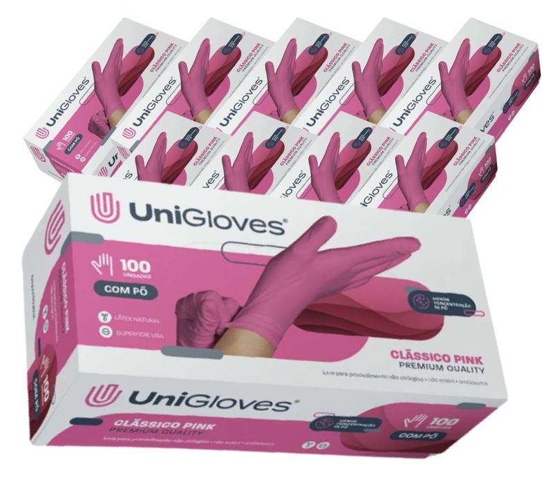 Luva de Procedimento Látex Rosa Com Pó 1000un - Unigloves