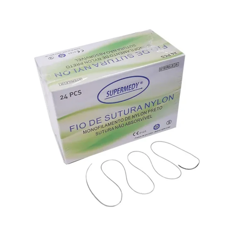 Fio De Sutura Nylon 3-0 Com Agulha Curva 20mm 24un - Supermedy