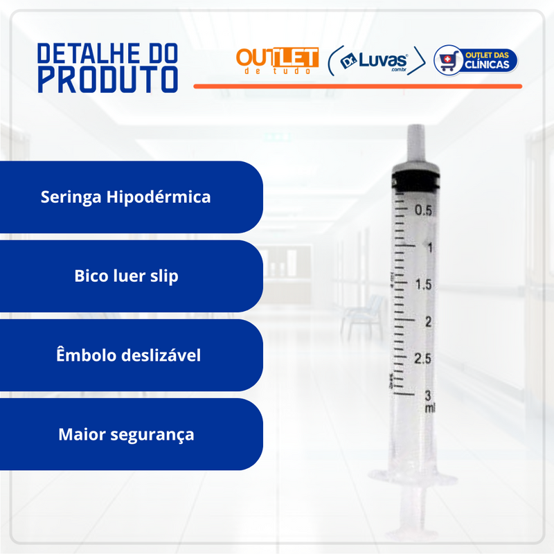 Seringa Descartável 3ml Luer Slip 100un - Medix