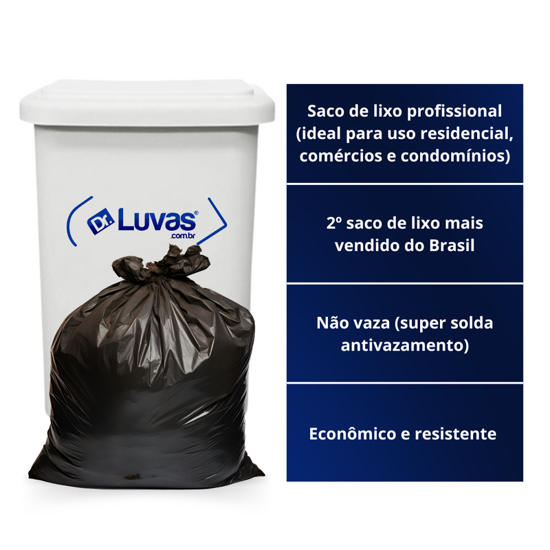 Saco de Lixo Preto 20 Litros 100un - Dr Luvas