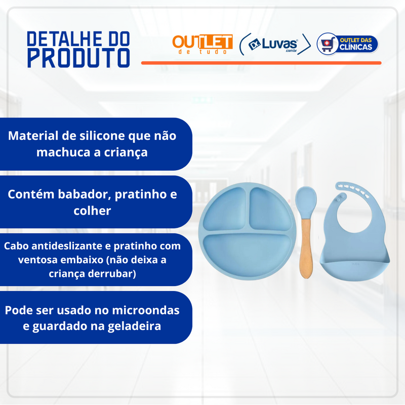 Pratinho Infantil de Silicone Com Colher e Babador - 9H