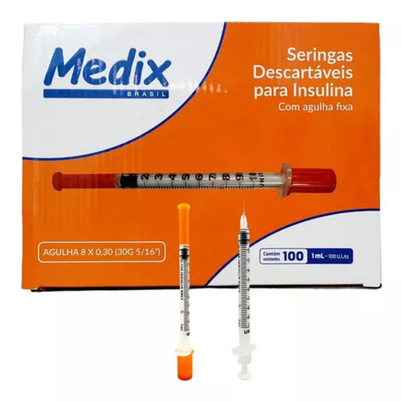 Seringa de Insulina 1ml Com Agulha 8x0,30mm 100un - Medix