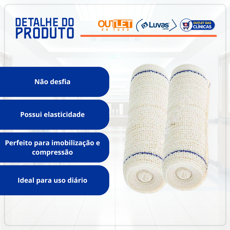 Atadura De Crepom 13 Fios 10cm x 1,8m 12 Rolos - Clean