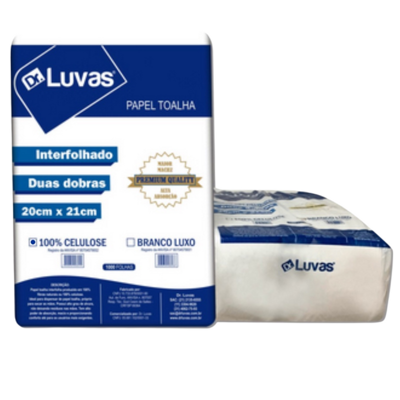 Papel Toalha Interfolhado 100% Celulose 1000un - Dr. Luvas