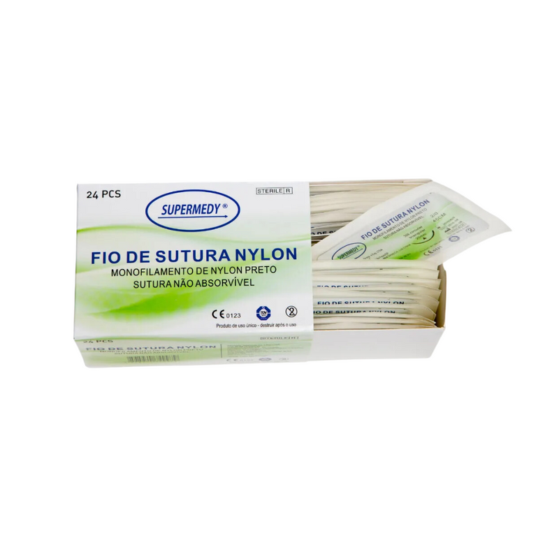 Fio De Sutura Nylon 6-0 Com Agulha Curva 20mm 24un - Supermedy