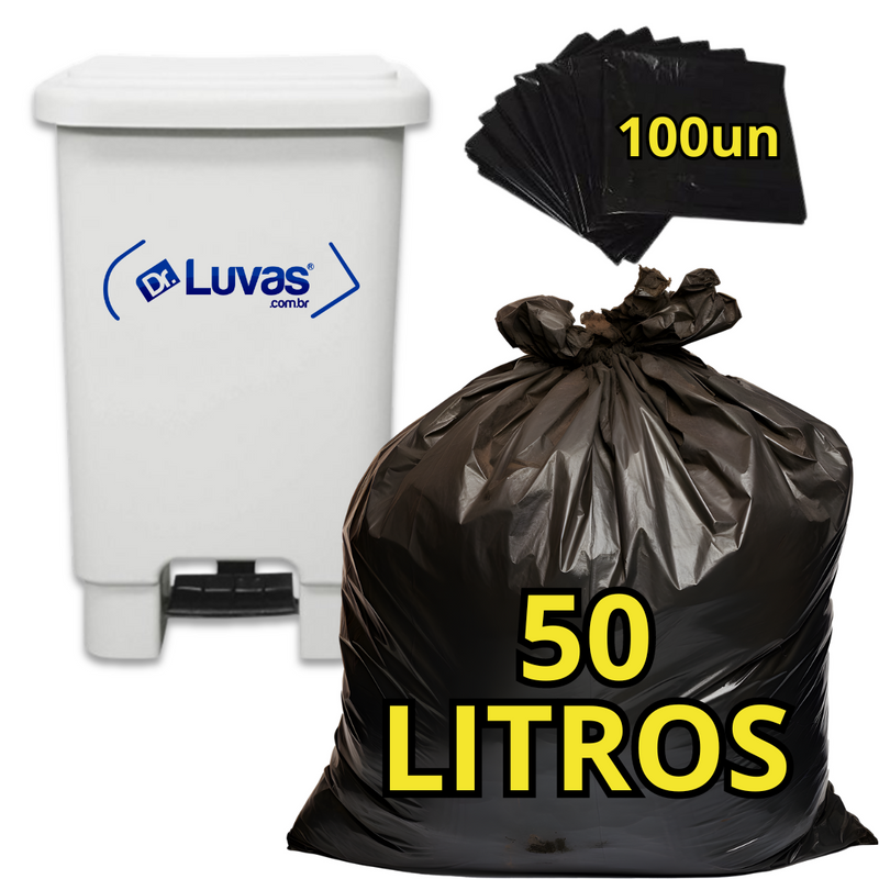 Saco de Lixo Preto 50 Litros 100un - Dr Luvas