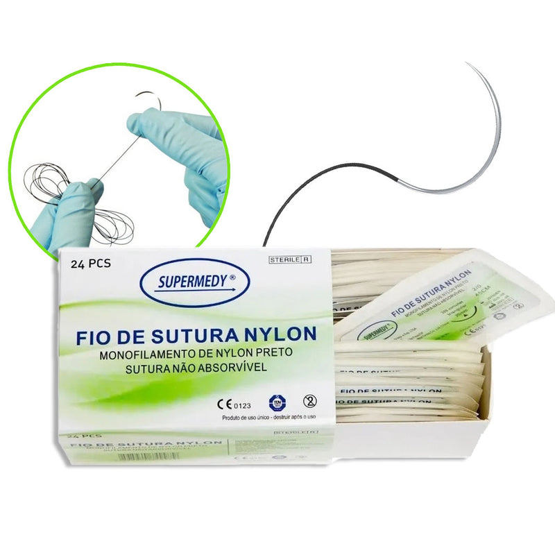 Fio De Sutura Nylon 5-0 Com Agulha Curva 20mm 24un - Supermedy