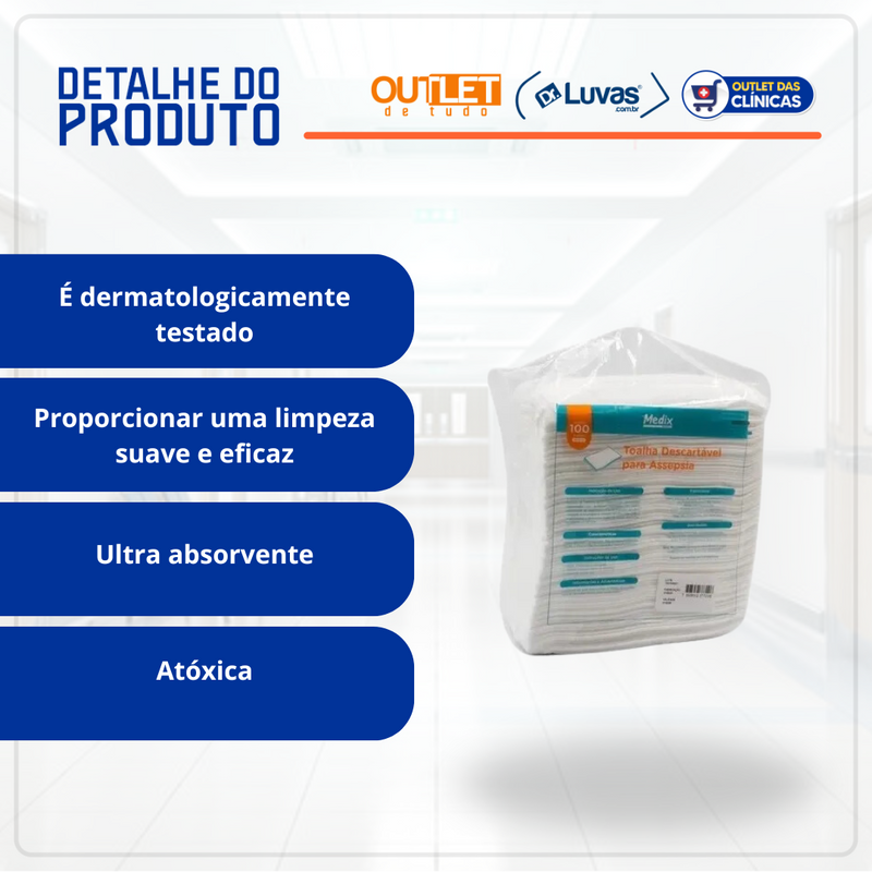 Toalha Descartável Para Assepsia 50g 30x35 cm 100un - Medix