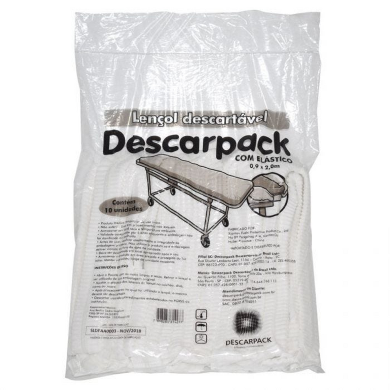 Lençol Descartável Com Elástico 9cm x 2m 10un - Descarpack