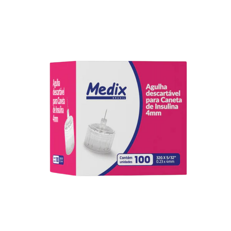 Agulha Para Caneta de Insulina 0,23x4mm 32G 100un - Medix