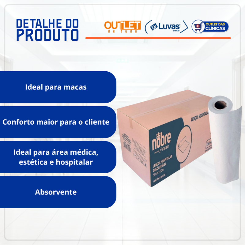 Lençol De Papel 70cm x 50m 6 Rolos - Nobre