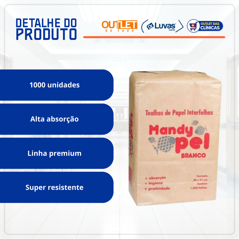 Papel Toalha Interfolhas Branco 1000un - Mandypel