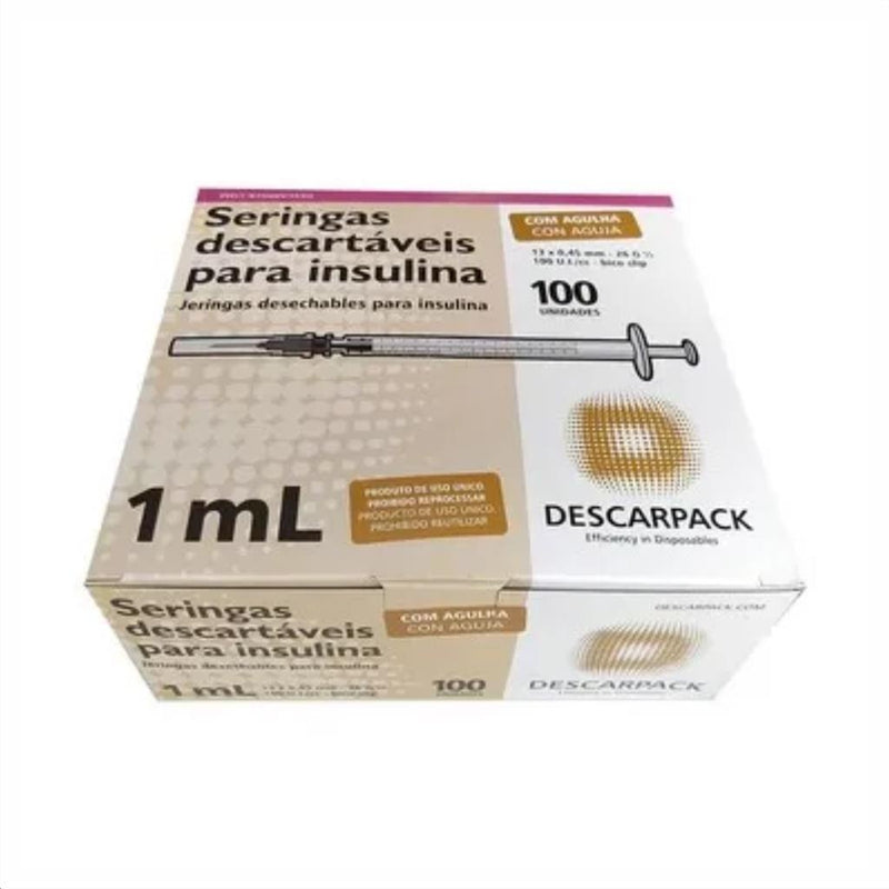 Seringa de Insulina 1ml com Agulha 13X4,5 mm 100un - Descarpack