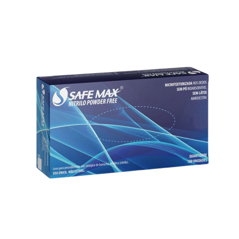 Luva Nitrílica Azul Sem Pó 100un - Safemax by Supermax