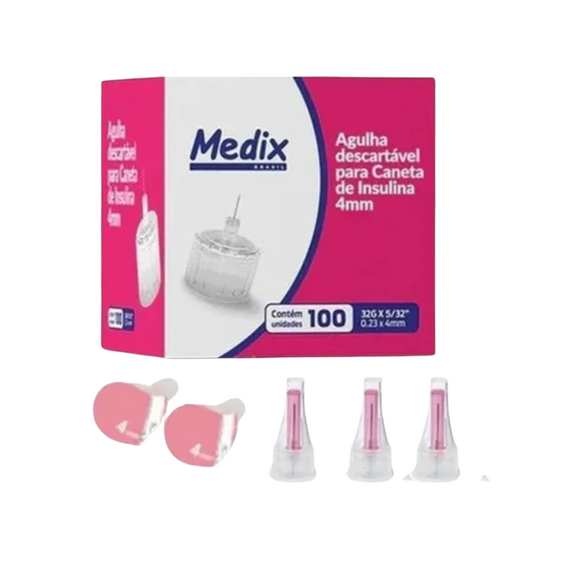 Agulha Para Caneta de Insulina 0,23x4mm 32G 100un - Medix