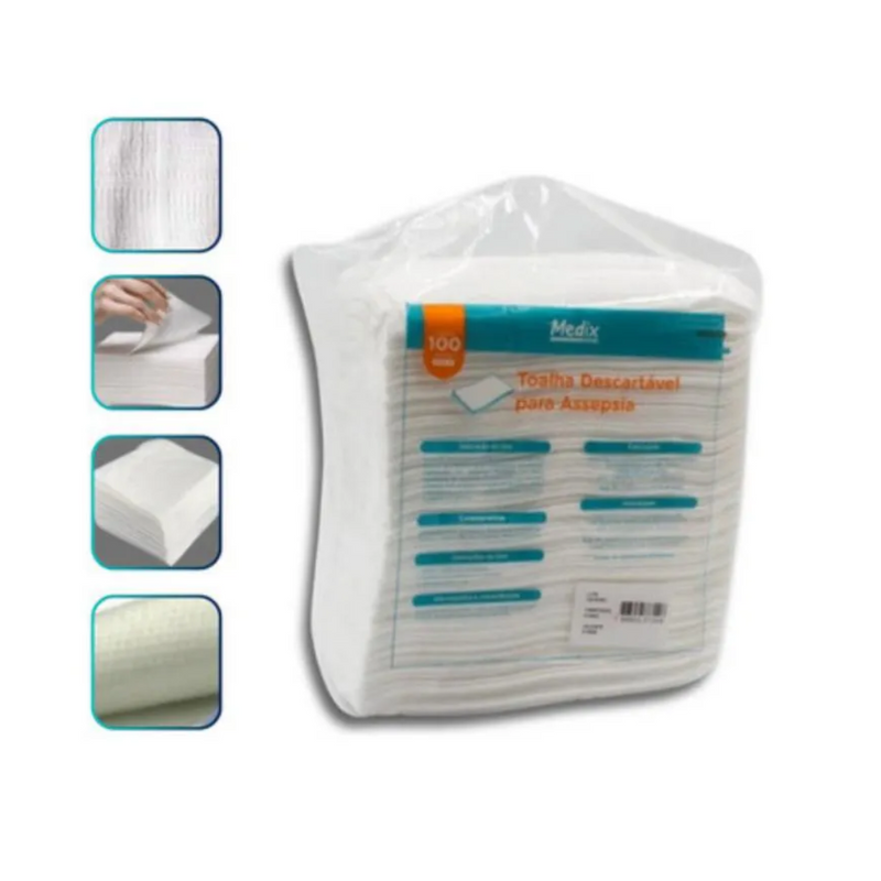 Toalha Descartável Para Assepsia 50g 30x35 cm 100un - Medix