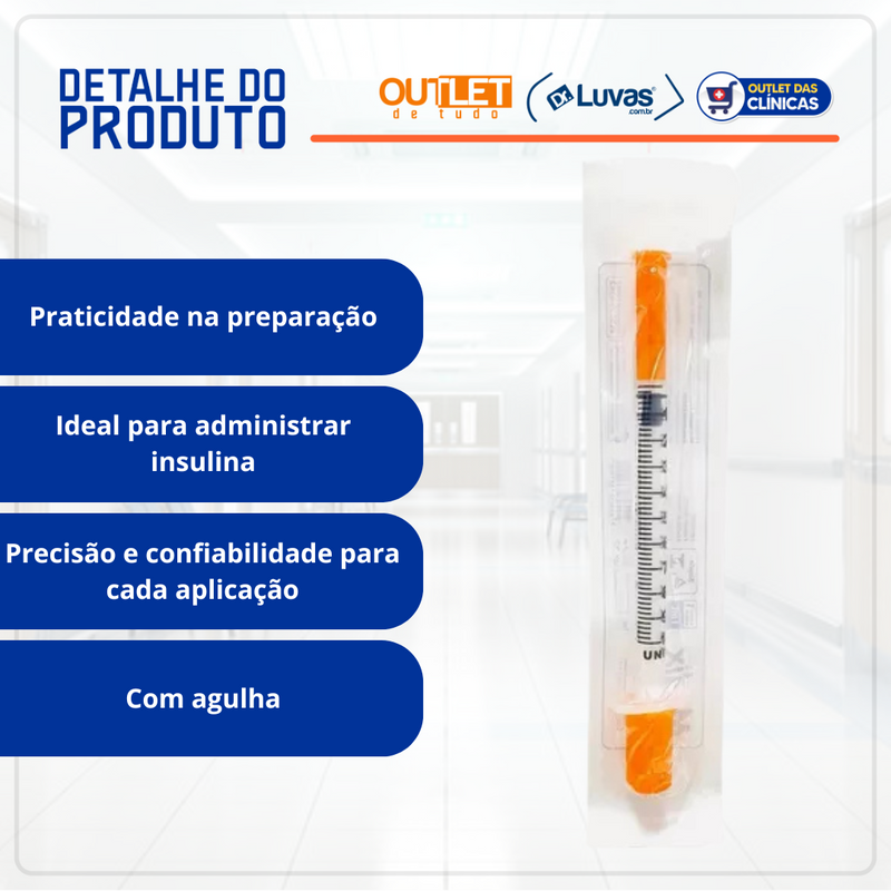 Seringa de Insulina 1ml Com Agulha 8x0,30mm 100un - Medix