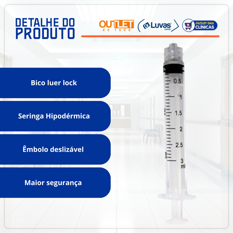 Seringa Descartável 3ml Luer Lock 100un - Medix