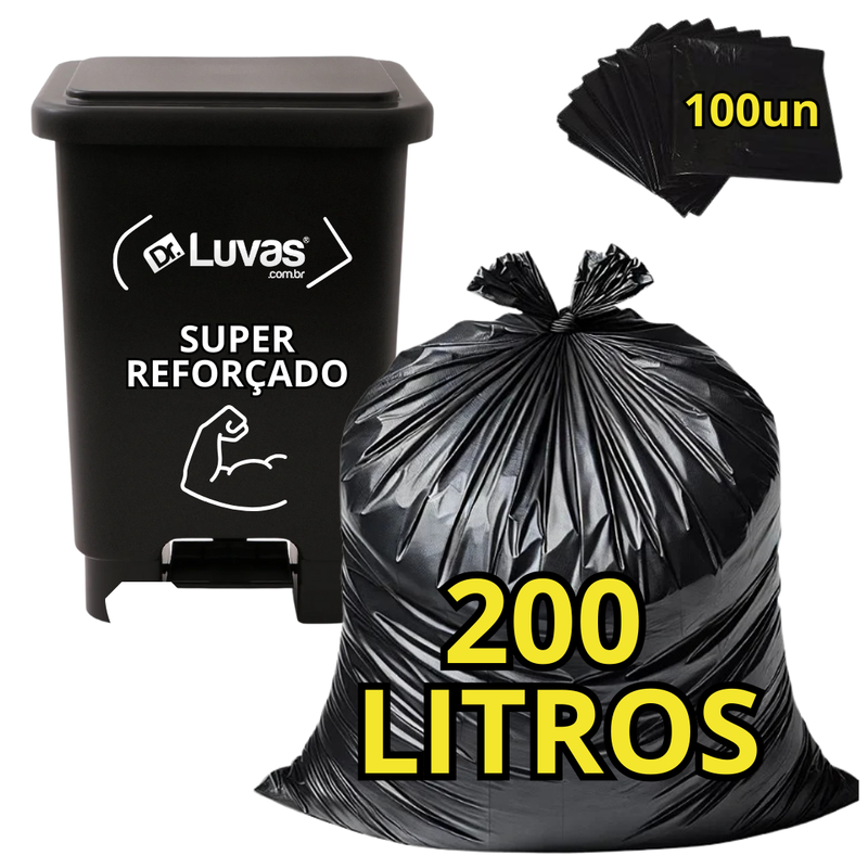 Saco De Lixo Preto 200L Super Reforçado 100un - Dr Luvas