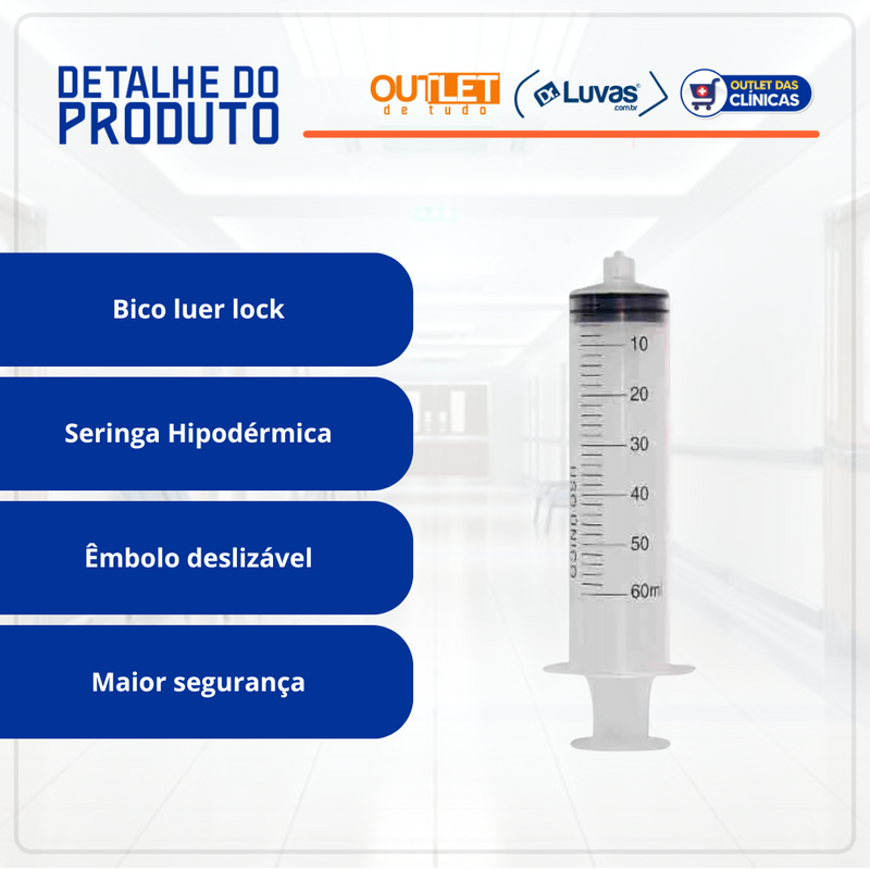 Seringa Descartável 60ml Luer Lock 25un - Medix