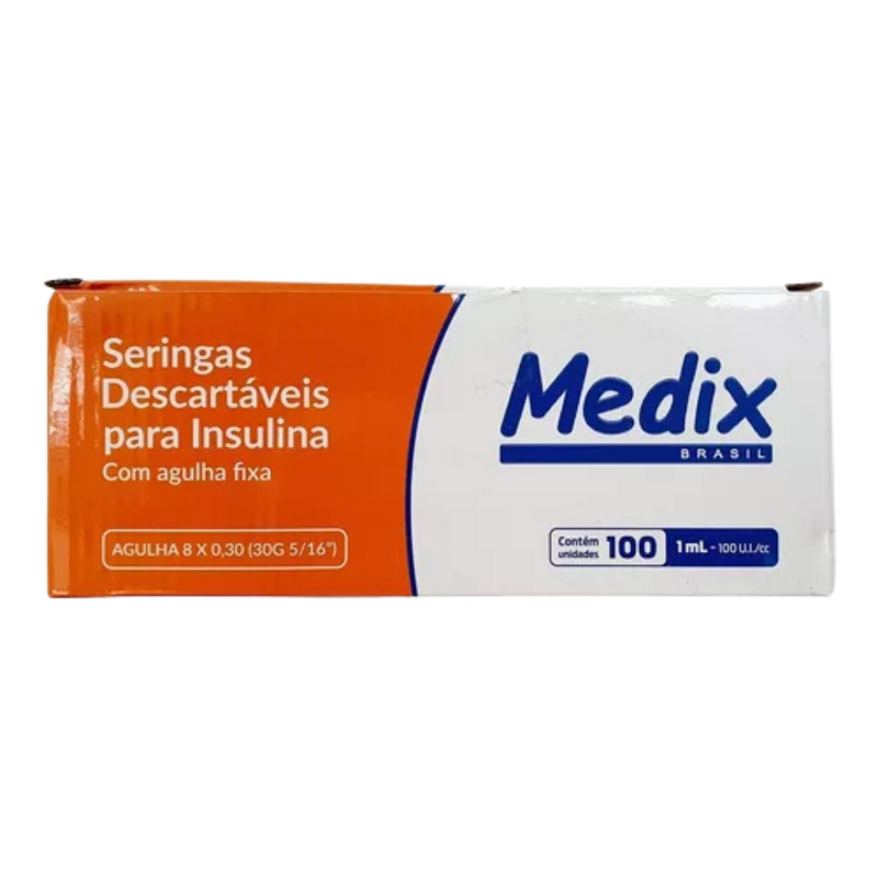 Seringa de Insulina 1ml Com Agulha 8x0,30mm 100un - Medix