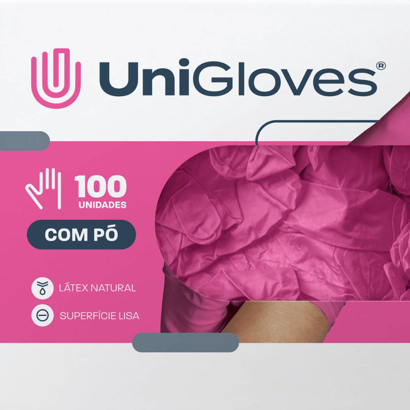 Luva de Procedimento Látex Rosa Com Pó 500un - Unigloves