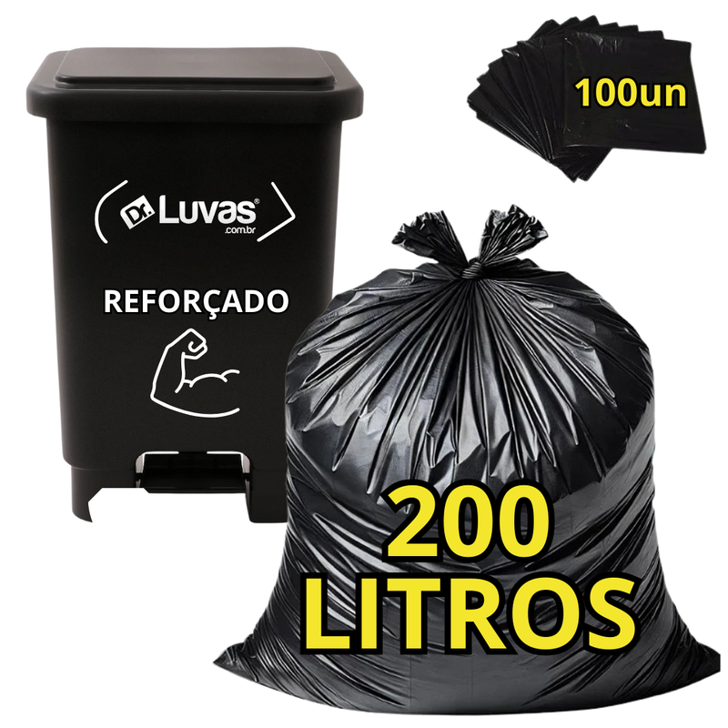 Saco De Lixo Preto 200L Reforçado 100un - Dr Luvas