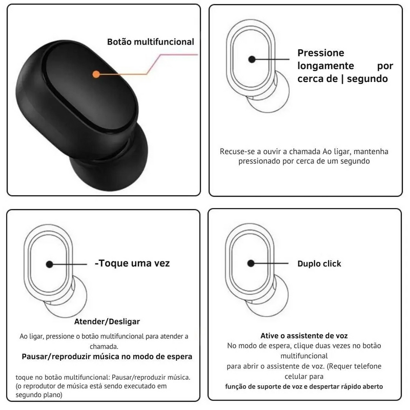 Fone De Ouvido Bluetooth Sem Fio Com Microfone - 9H