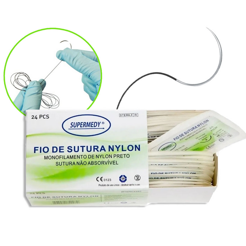 Fio De Sutura Nylon 2-0 Com Agulha Curva 20mm 24un - Supermedy