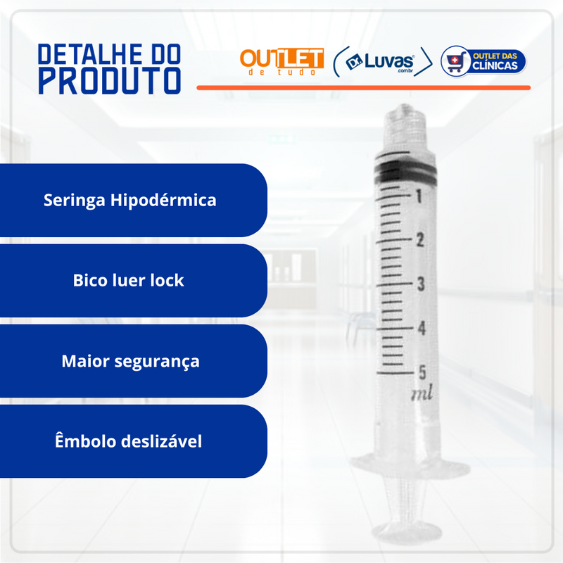 Seringa Descartável 5ml Luer Lock 100un - Medix