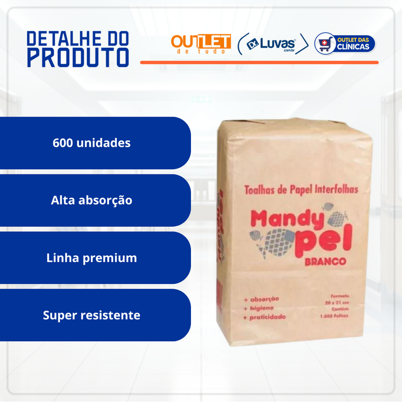 Papel Toalha Interfolhas Branco 600un - Mandypel