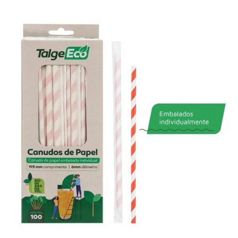 Canudo de Papel Branco e Vermelho 100un - Talge