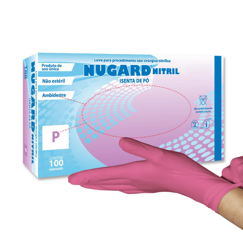 Luva de Procedimento Nitrílica Rosa Sem Pó 100un  - Nugard