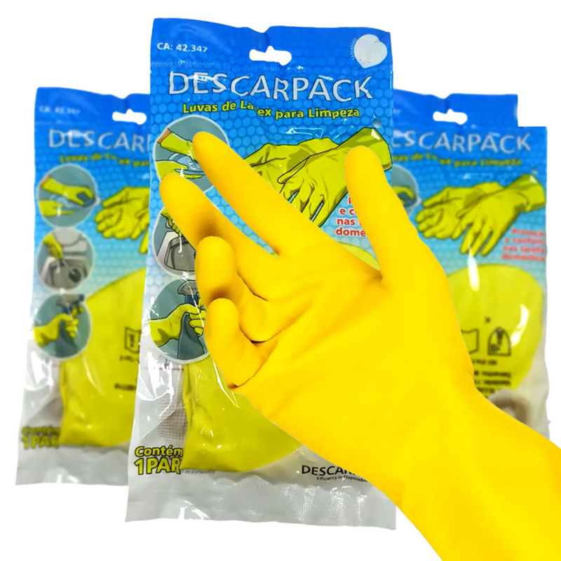 Luva de Limpeza Látex Amarela 10 Pares - Descarpack