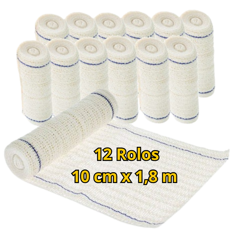 Atadura De Crepom 13 Fios 10cm x 1,8m 12 Rolos - Clean