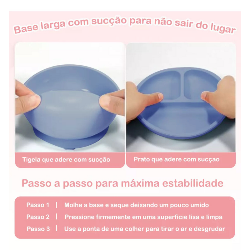 Pratinho Infantil de Silicone Com Colher e Babador - 9H