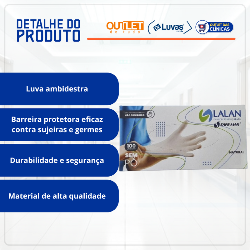 Luva De Procedimento Látex Branca Sem Pó 100un - Safemax by Supermax