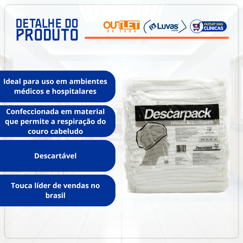 Touca Descartável Com Elástico Branca 100un - Descarpack