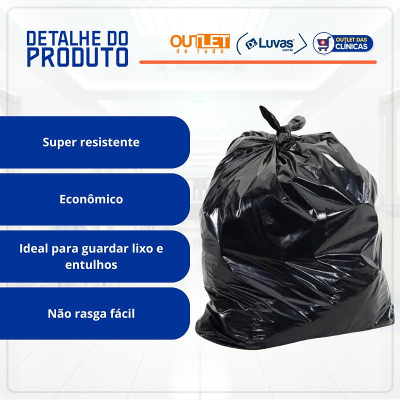 Saco De Lixo Preto 40L Reforçado 100un - Dr Luvas