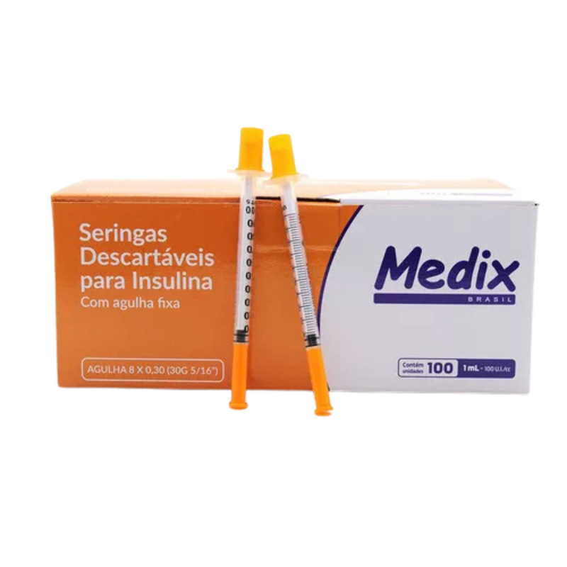 Seringa de Insulina 1ml Com Agulha 8x0,30mm 100un - Medix