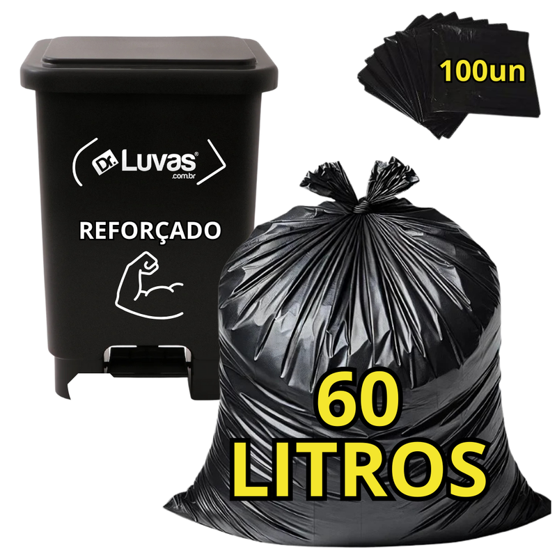 Saco De Lixo Preto 60L Reforçado 100un - Dr Luvas