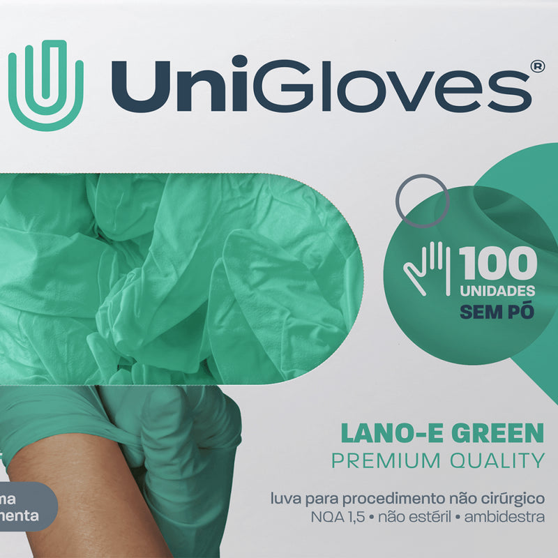 Luva de Procedimento Látex Verde Lano-e Sem Pó 100un - Unigloves