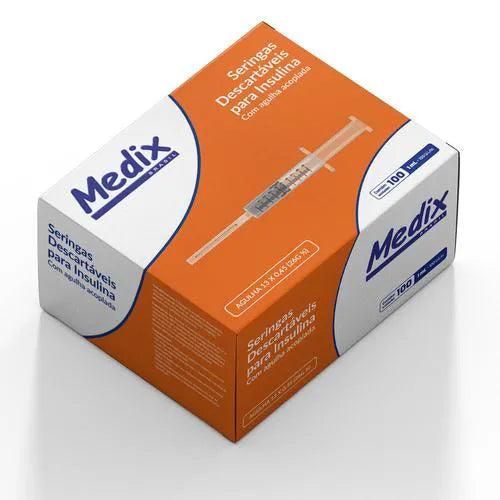 Seringa de Insulina 1ml com Agulha Acoplada 13x0,45 mm 100un - Medix